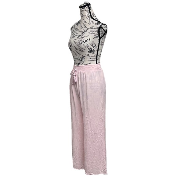 Salty Lemon Pink Palazzo Wide Leg Pants Gauze Beach Coastal Beach Boho Lagenlook - Picture 2 of 8